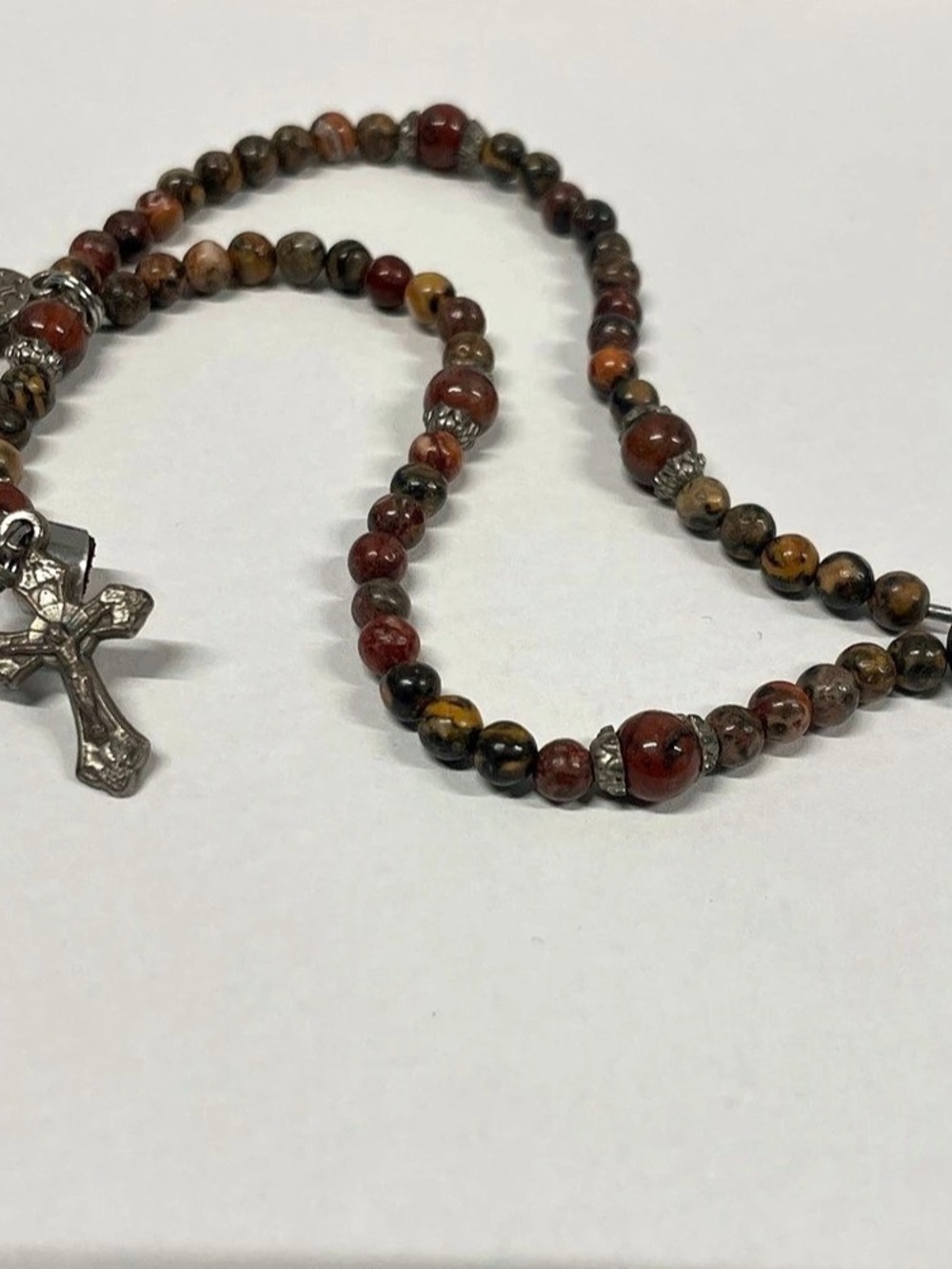 Beaded Cross Pendant Necklace in Brown & Black